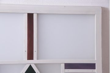 アンティーク建具　ペイント　色ガラス・すりガラス・当店オリジナルガラス　レトロな雰囲気漂うガラス戸1枚(引き戸)(R-037570)