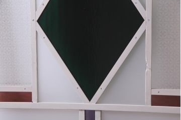 アンティーク建具　ペイント　色ガラス・すりガラス・当店オリジナルガラス　レトロな雰囲気漂うガラス戸1枚(引き戸)(R-037570)