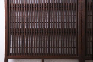 アンティーク建具　ダイヤガラス　裏障子枠付き　和モダンな雰囲気漂う格子戸2枚セット(ガラス帯戸、引き戸、建具)(R-037572)