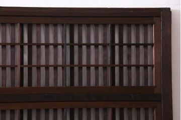 アンティーク建具　ダイヤガラス　裏障子枠付き　和モダンな雰囲気漂う格子戸2枚セット(ガラス帯戸、引き戸、建具)(R-037572)