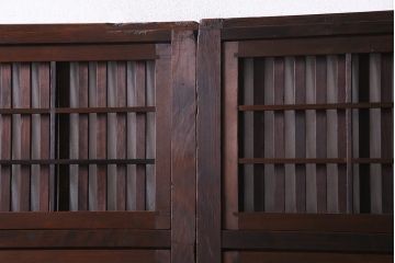 アンティーク建具　ダイヤガラス　裏障子枠付き　和モダンな雰囲気漂う格子戸2枚セット(ガラス帯戸、引き戸、建具)(R-037572)