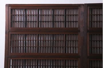 アンティーク建具　ダイヤガラス　裏障子枠付き　和モダンな雰囲気漂う格子戸2枚セット(ガラス帯戸、引き戸、建具)(R-037572)