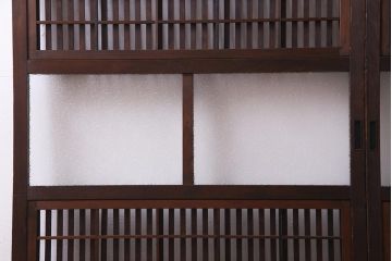 アンティーク建具　ダイヤガラス　裏障子枠付き　和モダンな雰囲気漂う格子戸2枚セット(ガラス帯戸、引き戸、建具)(R-037572)