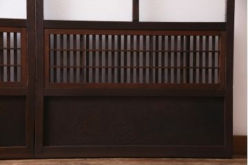 アンティーク建具　ダイヤガラス　裏障子枠付き　和モダンな雰囲気漂う格子戸2枚セット(ガラス帯戸、引き戸、建具)(R-037572)