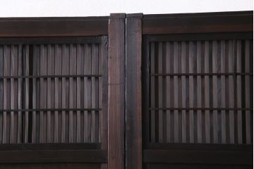 アンティーク建具　和製アンティーク　裏障子枠付き　深みのある色合いが魅力的な格子戸(建具、引き戸、帯戸)2枚セット(R-037573)