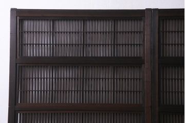アンティーク建具　和製アンティーク　裏障子枠付き　深みのある色合いが魅力的な格子戸(建具、引き戸、帯戸)2枚セット(R-037573)
