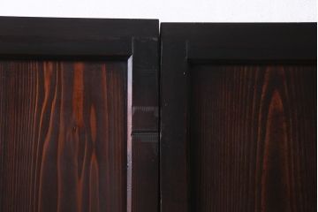 アンティーク建具　明治大正期　結霜ガラス・色ガラス入り　ステンドグラスがお洒落な板戸3枚セット(建具、ガラス帯戸、引き戸)(R-037574)