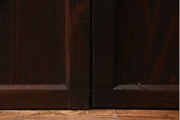 アンティーク建具　明治大正期　結霜ガラス・色ガラス入り　ステンドグラスがお洒落な板戸3枚セット(建具、ガラス帯戸、引き戸)(R-037574)