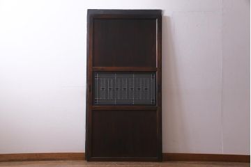 アンティーク建具　明治期　結霜ガラス・色ガラス　ステンドグラス入り　大正浪漫な雰囲気漂う板戸1枚(建具、引き戸)(R-037575)