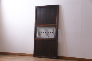 アンティーク建具　明治期　結霜ガラス・色ガラス　ステンドグラス入り　大正浪漫な雰囲気漂う板戸1枚(建具、引き戸)(R-037575)