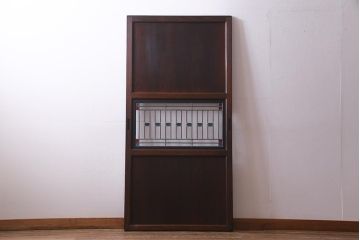 アンティーク建具　明治期　結霜ガラス・色ガラス　ステンドグラス入り　大正浪漫な雰囲気漂う板戸1枚(建具、引き戸)(R-037575)