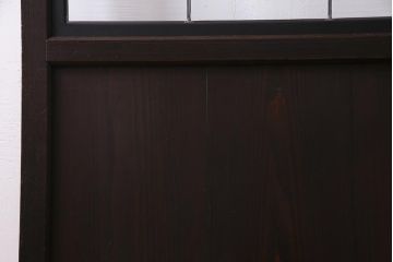 アンティーク建具　明治大正期　チェッカーガラス・モールガラス・色ガラス　ステンドグラスがお洒落な板戸1枚(建具、ガラス帯戸、引き戸)(R-037576)