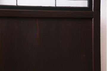 アンティーク建具　明治大正期　チェッカーガラス・モールガラス・色ガラス　ステンドグラスがお洒落な板戸1枚(建具、ガラス帯戸、引き戸)(R-037577)