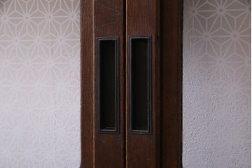 アンティーク建具　当店オリジナルガラス　裏ガラス入り　幅狭　上手物　万本格子戸4枚セット(建具、引き戸)(R-037592)