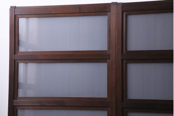 アンティーク建具　当店オリジナルガラス　裏ガラス入り　幅狭　上手物　万本格子戸4枚セット(建具、引き戸)(R-037592)