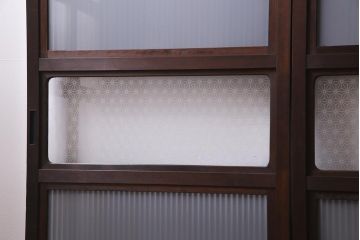 アンティーク建具　当店オリジナルガラス　裏ガラス入り　幅狭　上手物　万本格子戸4枚セット(建具、引き戸)(R-037592)