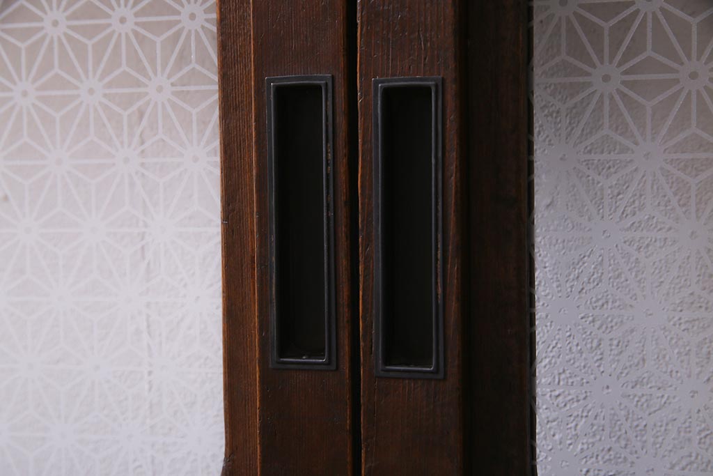 アンティーク建具　当店オリジナルガラス　裏ガラス入り　幅狭　上手物　万本格子戸4枚セット(建具、引き戸)(R-037592)