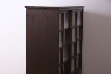 ラフジュ工房オリジナル　引き出し付き　両面引き戸　レトロモダンな戸棚(キャビネット、収納棚)(R-037598)