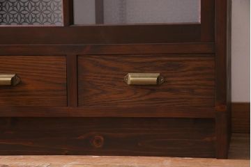 ラフジュ工房オリジナル　引き出し付き　両面引き戸　レトロモダンな戸棚(キャビネット、収納棚)(R-037598)