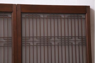 ラフジュ工房オリジナル　アンティーク古建具リメイク　和レトロな組子引き戸の重ねキャビネット(収納棚、戸棚、書院戸)(R-037601)
