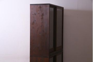 ラフジュ工房オリジナル　アンティーク古建具リメイク　和レトロな組子引き戸の重ねキャビネット(収納棚、戸棚、書院戸)(R-037601)