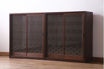 ラフジュ工房オリジナル　アンティーク古建具リメイク　和レトロな組子引き戸の重ねキャビネット(収納棚、戸棚、書院戸)(R-037601)