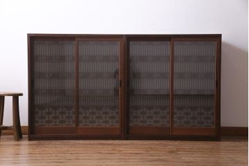 ラフジュ工房オリジナル　アンティーク古建具リメイク　和レトロな組子引き戸の重ねキャビネット(収納棚、戸棚、書院戸)(R-037601)