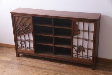ラフジュ工房オリジナル　アンティーク建具リメイク　扇菊　こだわりの和空間づくりが叶う脚付きサイドボード(書院戸、組子、キャビネット)(R-037605)