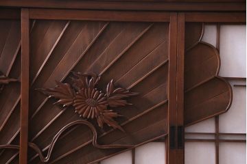 ラフジュ工房オリジナル　アンティーク建具リメイク　扇菊　こだわりの和空間づくりが叶う脚付きサイドボード(書院戸、組子、キャビネット)(R-037605)