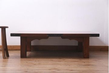 中古　伝統民芸家具　岩谷堂箪笥　ケヤキ材　和風のお部屋にぴったりな杢目が美しい座卓(R-037607)