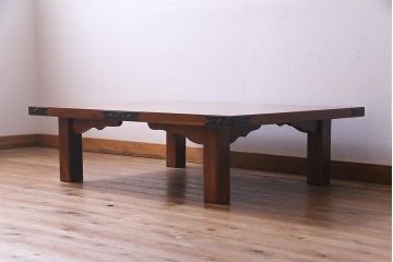 中古　伝統民芸家具　岩谷堂箪笥　ケヤキ材　和風のお部屋にぴったりな杢目が美しい座卓(R-037607)