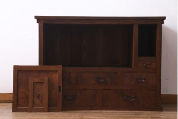 アンティーク家具　大正昭和初期　天板リメイク　カウンターとして使える便利な和風収納棚(リビングボード、戸棚)(R-037611)