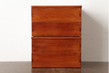 アンティーク雑貨　古民具　大正昭和初期　外箱付き　春慶塗が美しい重箱(お重)(R-037618)