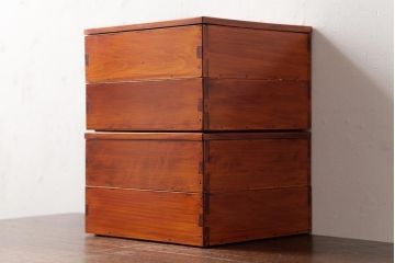 アンティーク雑貨　古民具　大正昭和初期　外箱付き　春慶塗が美しい重箱(お重)(R-037618)