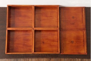 アンティーク雑貨　古民具　大正昭和初期　外箱付き　春慶塗が美しい重箱(お重)(R-037618)