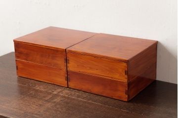 アンティーク雑貨　古民具　大正昭和初期　外箱付き　春慶塗が美しい重箱(お重)(R-037618)