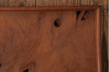 アンティーク雑貨　古民具　総ケヤキ材　美しい杢目が楽しめるお盆2枚セット(トレー、角盆)(R-037630)