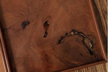 アンティーク雑貨　古民具　総ケヤキ材　美しい杢目が楽しめるお盆2枚セット(トレー、角盆)(R-037630)