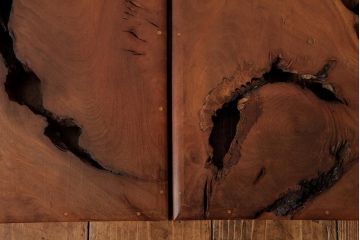 アンティーク雑貨　古民具　総ケヤキ材　美しい杢目が楽しめるお盆2枚セット(トレー、角盆)(R-037630)