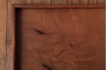 アンティーク雑貨　古民具　総ケヤキ材　美しい杢目が楽しめるお盆2枚セット(トレー、角盆)(R-037631)