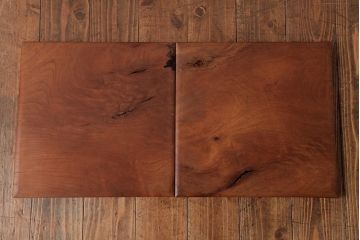 アンティーク雑貨　古民具　総ケヤキ材　美しい杢目が楽しめるお盆2枚セット(トレー、角盆)(R-037631)