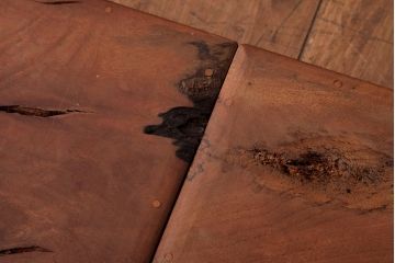 アンティーク雑貨　古民具　総ケヤキ材　美しい杢目が楽しめるお盆2枚セット(トレー、角盆)(R-037631)