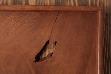 アンティーク雑貨　古民具　総ケヤキ材　美しい杢目が楽しめるお盆2枚セット(トレー、角盆)(R-037633)