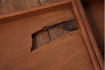 アンティーク雑貨　古民具　総ケヤキ材　美しい杢目が楽しめるお盆2枚セット(トレー、角盆)(R-037634)