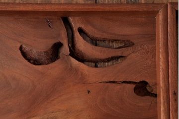 アンティーク雑貨　古民具　総ケヤキ材　美しい杢目が楽しめるお盆2枚セット(トレー、角盆)(R-037635)