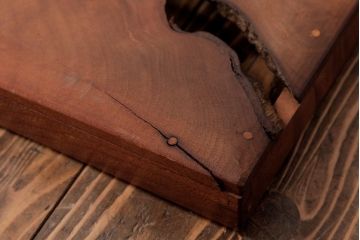 アンティーク雑貨　古民具　総ケヤキ材　美しい杢目が楽しめるお盆2枚セット(トレー、角盆)(R-037635)