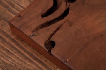 アンティーク雑貨　古民具　総ケヤキ材　美しい杢目が楽しめるお盆2枚セット(トレー、角盆)(R-037635)