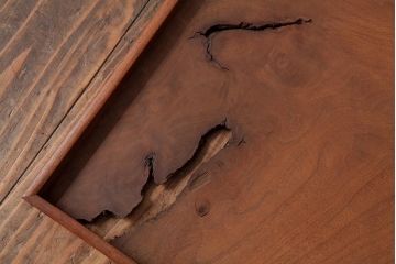 アンティーク雑貨　古民具　総ケヤキ材　美しい杢目が楽しめるお盆2枚セット(トレー、角盆)(R-037637)