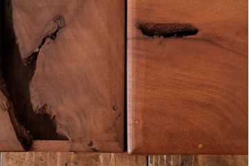 アンティーク雑貨　古民具　総ケヤキ材　美しい杢目が楽しめるお盆2枚セット(トレー、角盆)(R-037637)