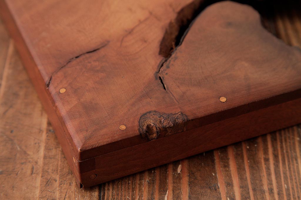 アンティーク雑貨　古民具　総ケヤキ材　美しい杢目が楽しめるお盆2枚セット(トレー、角盆)(R-037637)